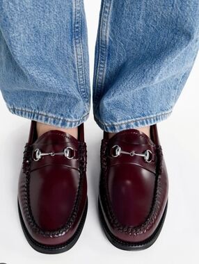 G.H.BASS Lianna Bit Weejuns Burgundy Leather Loafers with Silver Hardware